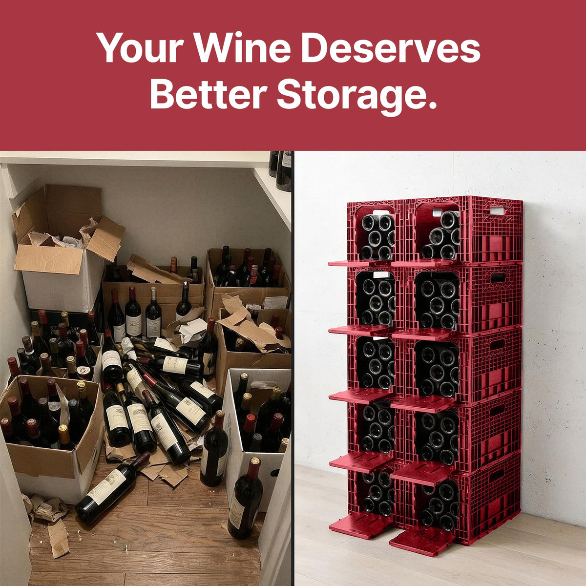 Stackable Wine Rack for Cabinet,12-Bottle Crate, Set of 6, Black