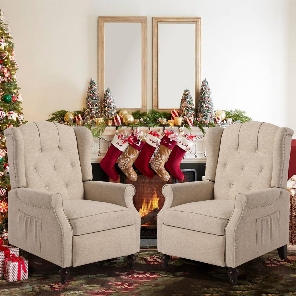 Wingback Recliner Chair - Tufted Arm Chair Recliner - Fabric Push Back Single Sofa for Living Room Adjustable Backrest (Blue Floral)