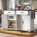 Ball & Cast Farmhouse Kitchen Island with Power Outlet,Dining Storage Island with Drop Leaf,Spice Rack and Drawer,Rolling Dining Cart on Wheels for Home,Kitchen,Dining Room,White,54"