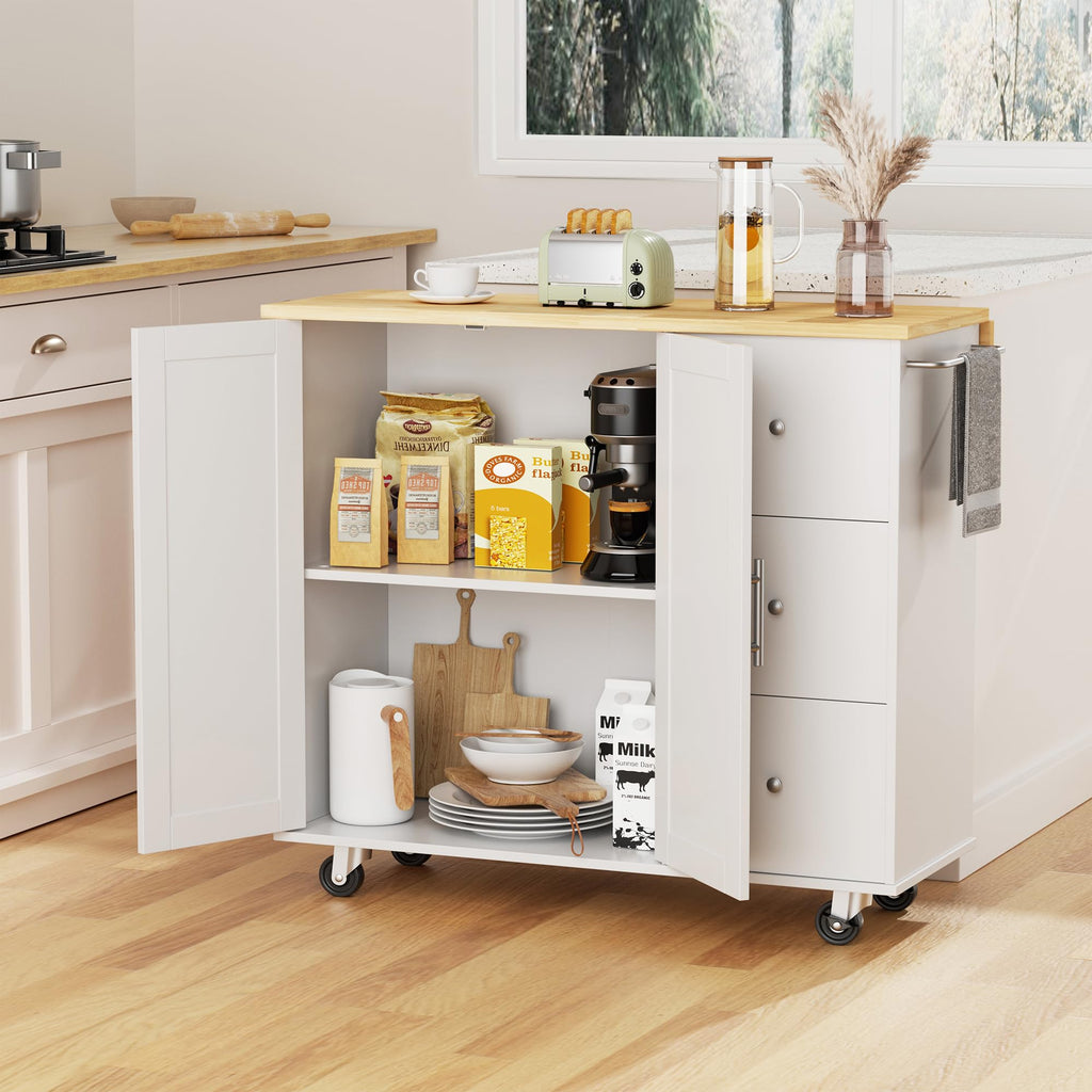 JY QAQA 40" Kitchen Island Cart Furniture cart on Wheels Rolling Portable Dining Room Serving Utility Carts Mobile Movable with Drawers Cabinet,Black