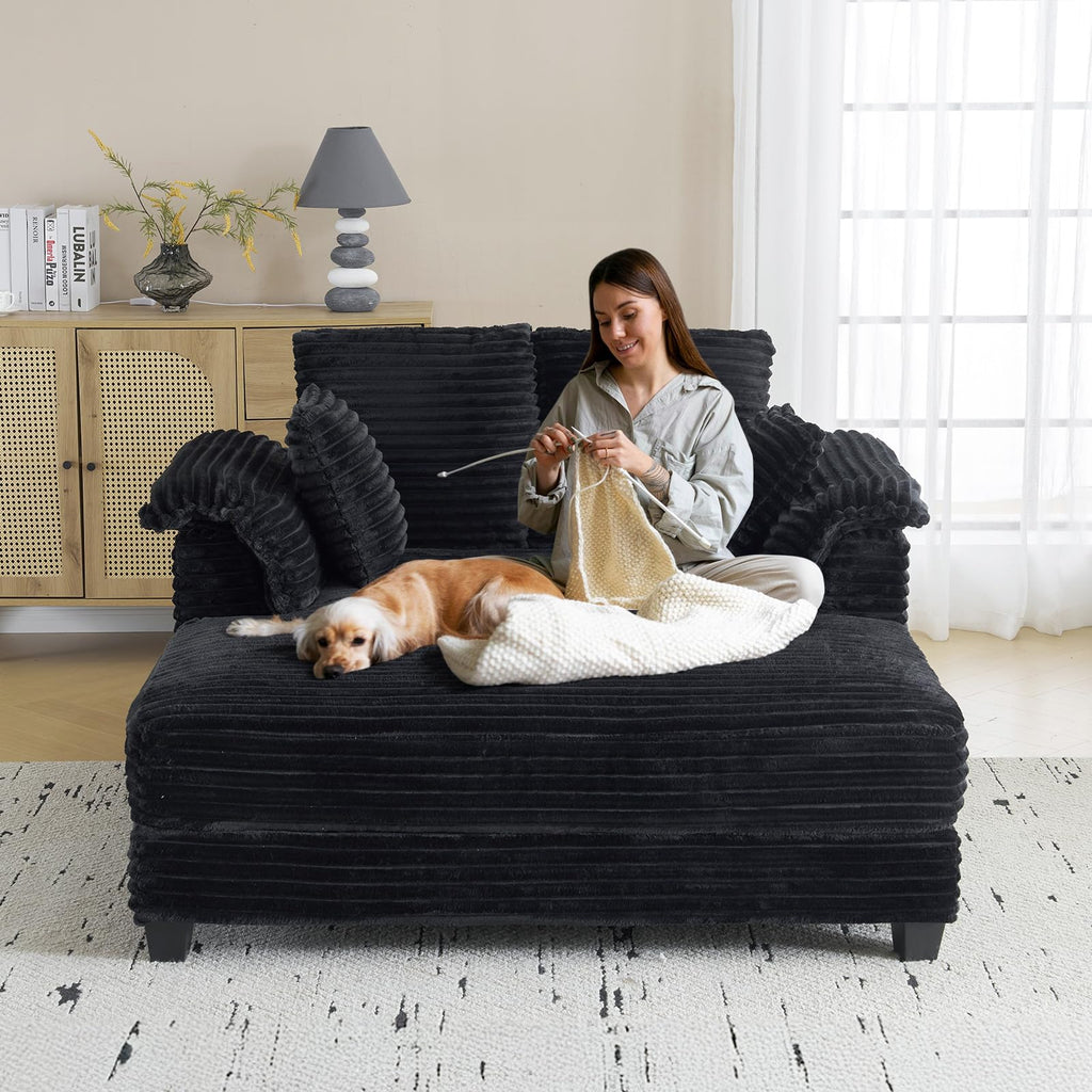 VINGLI 56" Wide Oversized Chaise Lounge Chair with Plush Padded Armrests