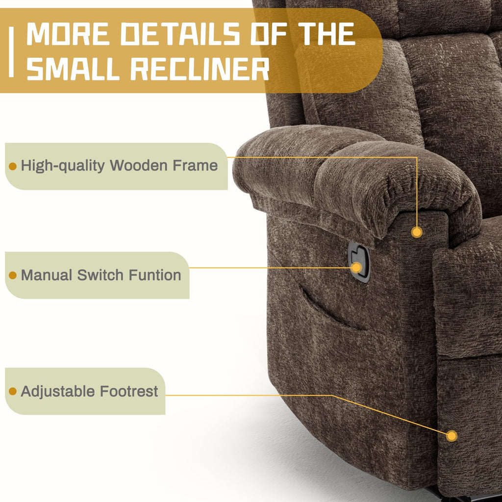 Korser Recliner Chair, Living Room Recliner Chairs for Adults, Small Recliners for Small Spaces, Upholstered Manual Recliner with Side Pockets, Comfy Nursery Chair for Living Room, Chenille, Beige