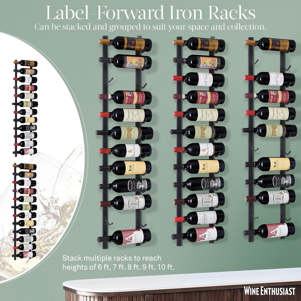 Wine Enthusiast N'FINITY 18 Bottle Wall Mounted Metal Wine Rack â Label Forward Wine Rack with Easy Installation - 3' Tall, 2 Column Deep (Black)