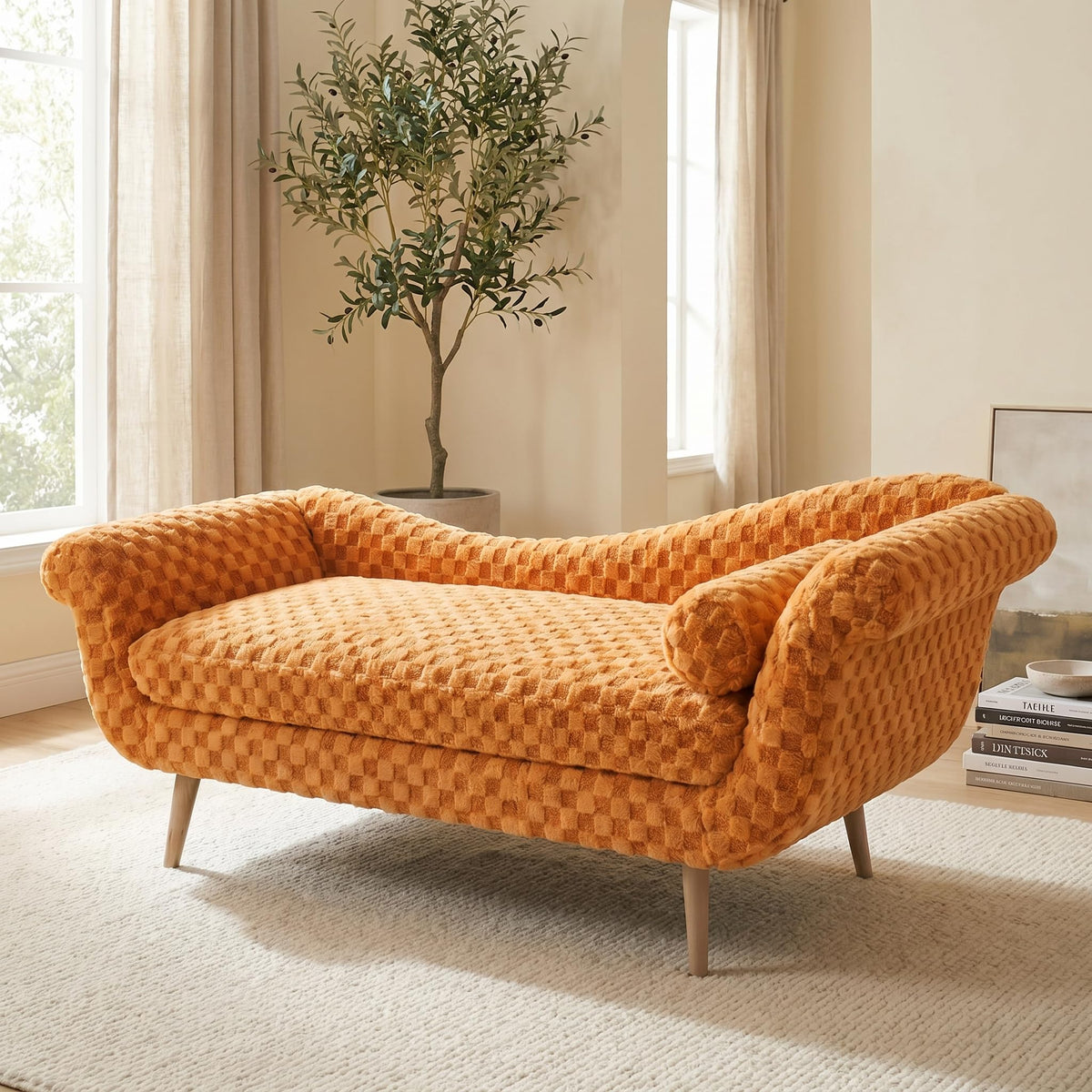 ERYE Boucle Upholstered Left Facing Chaise Lounge Indoor for Living Room Bedroom,Comfy Single Chaise Lounge Modern Leisure Recliner Sleeper Sofa Daybed, Easy Assemble