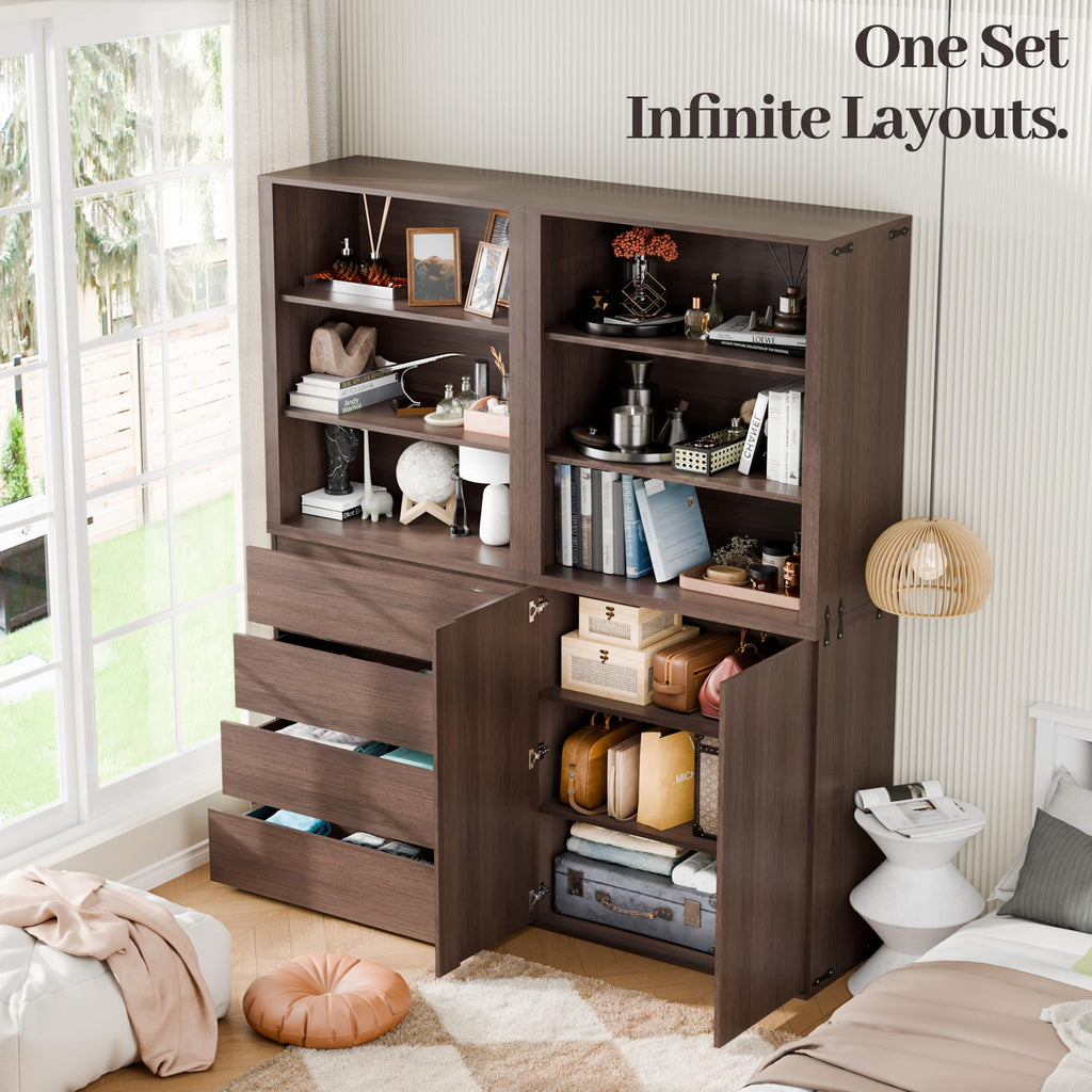 Liquor Cabinet with Wine Rack & Stemmed Holder & Drawer, Walnut
