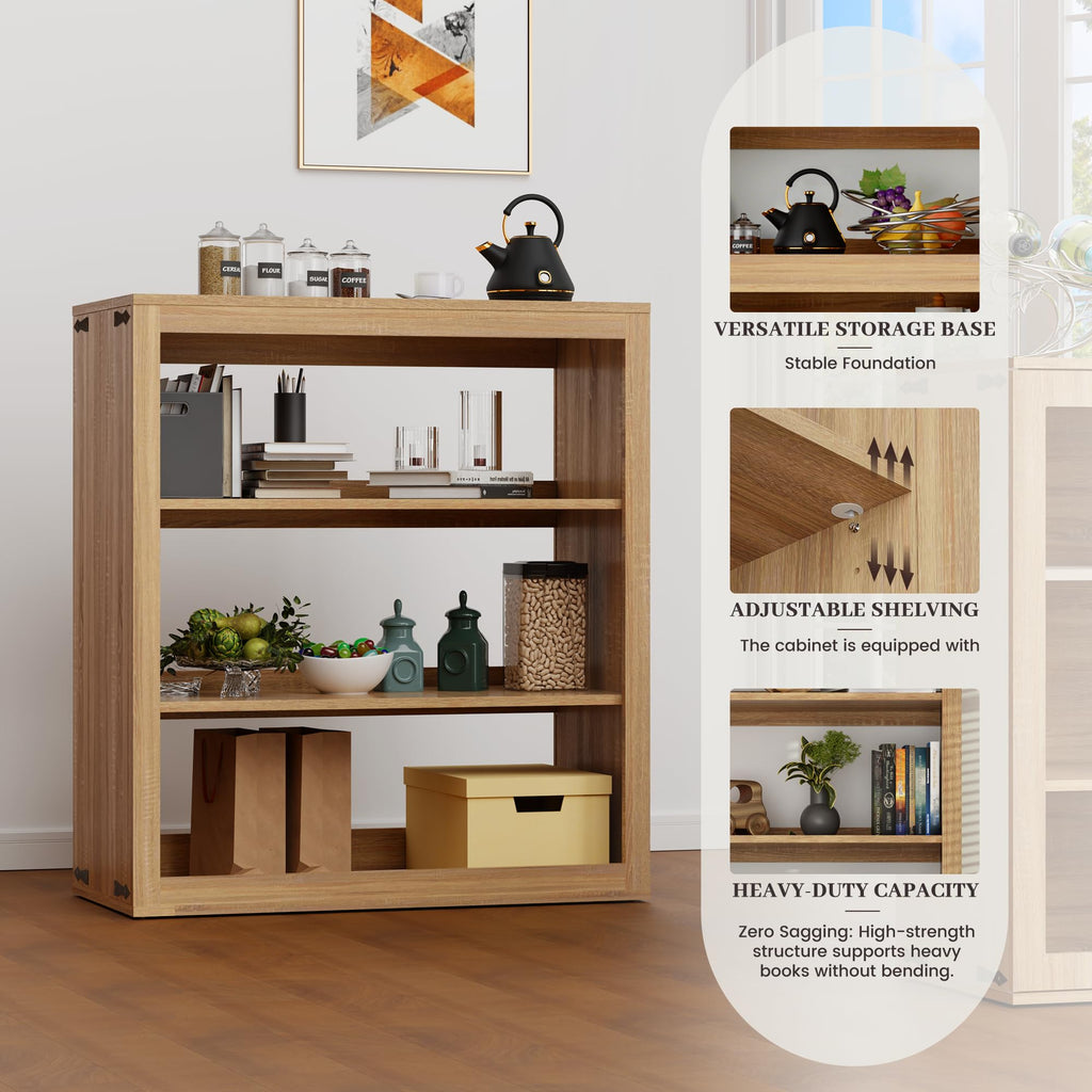 Liquor Cabinet with Wine Rack & Stemmed Holder & Drawer, Walnut