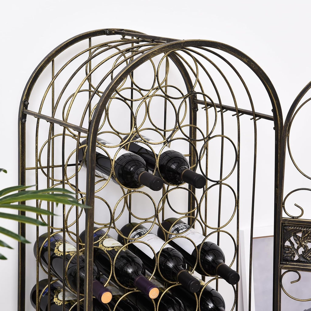 HOMCOM 45 Bottle Wrought Iron Wine Rack Jail with Lock Antique Bronze