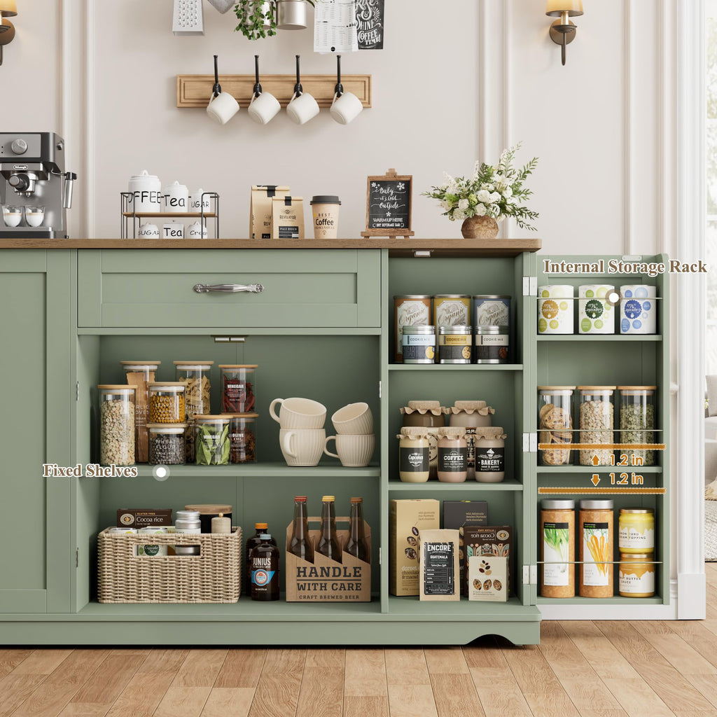 HOSTACK Kitchen Island Cart with Storage, Rolling Island Table, Ash Gray