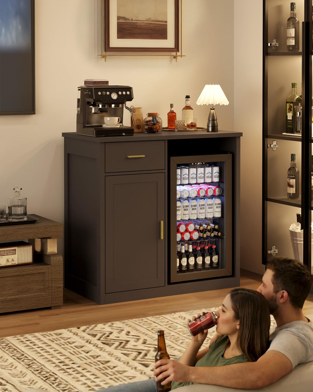 Mini Fridge Cabinet, Coffee Bar Cabinet with Fridge Space (Not Included)