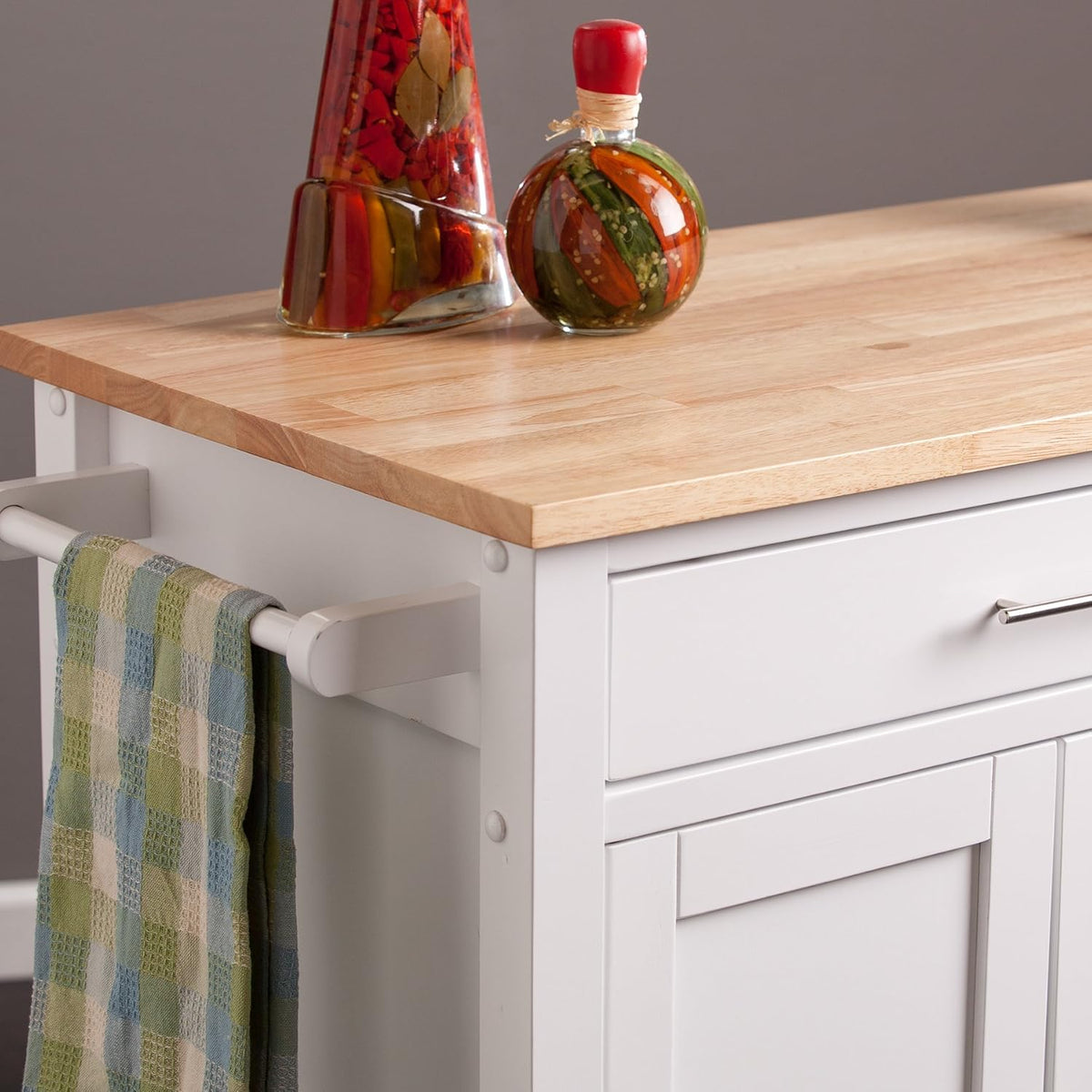 SEI Furniture - Martinville Kitchen Cart - White - Engineered Wood & Iron Metal - Transitional Design - Ideal for Kitchens, Kitchen Islands, Dining Rooms, 42" W x 19" D x 35" H (KA3277)