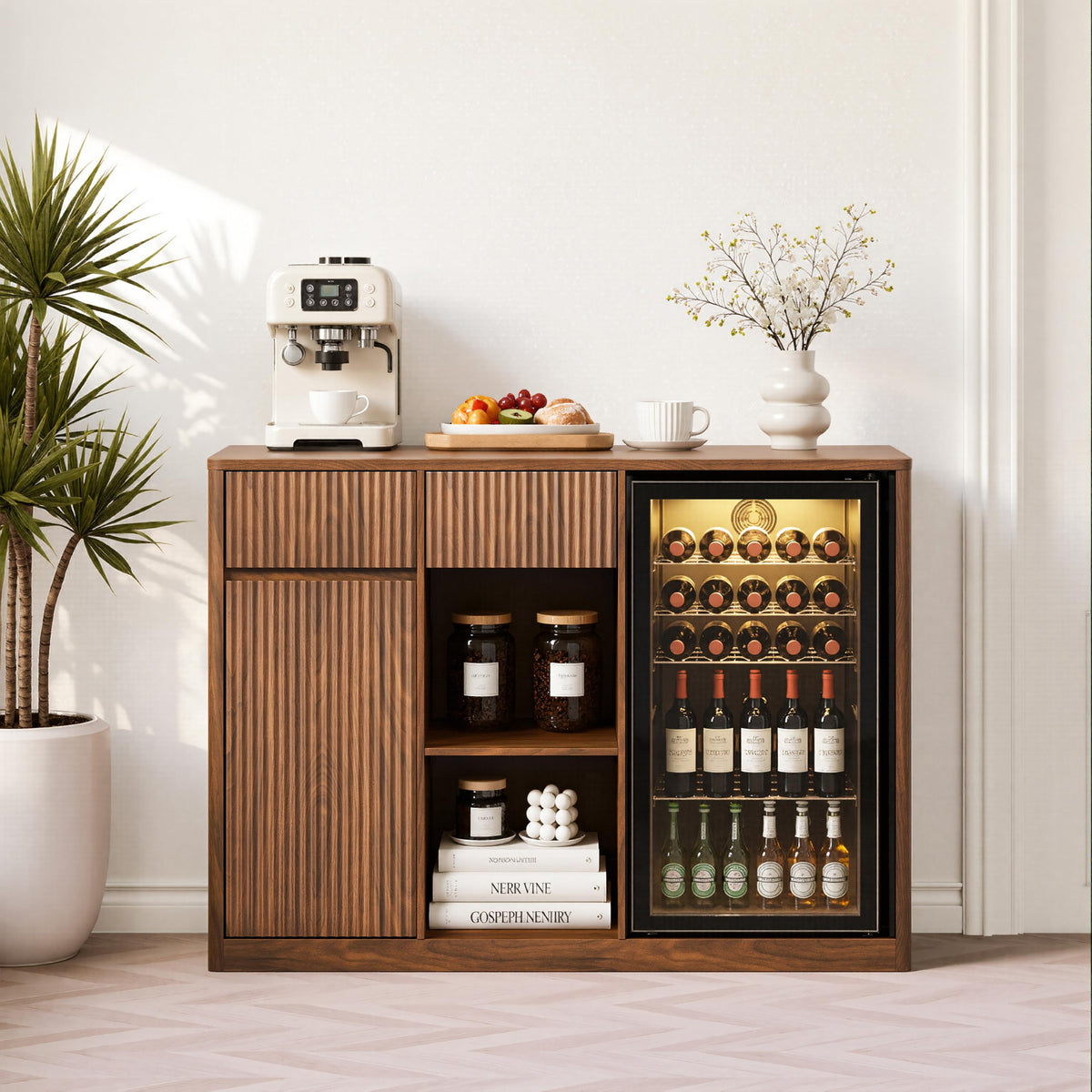 39.4" Coffee Bar Cupboard with Fridge Spaceï¼Natural Oak-ws