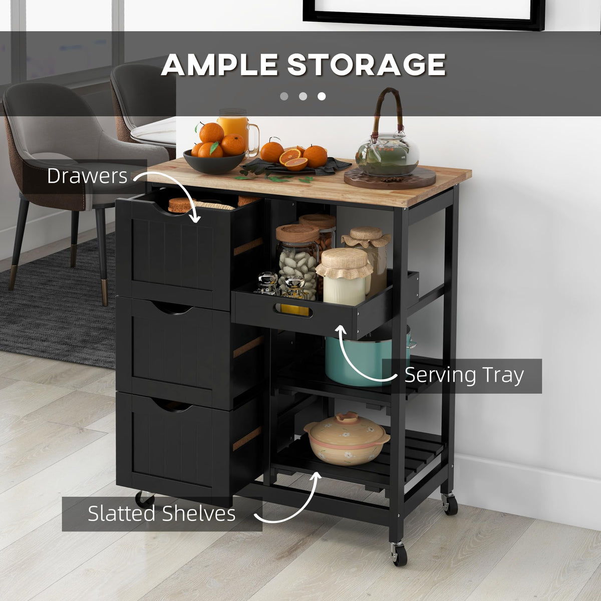 HOMCOM Kitchen Island Cart, Rolling Kitchen Island, Wood Top, Gray