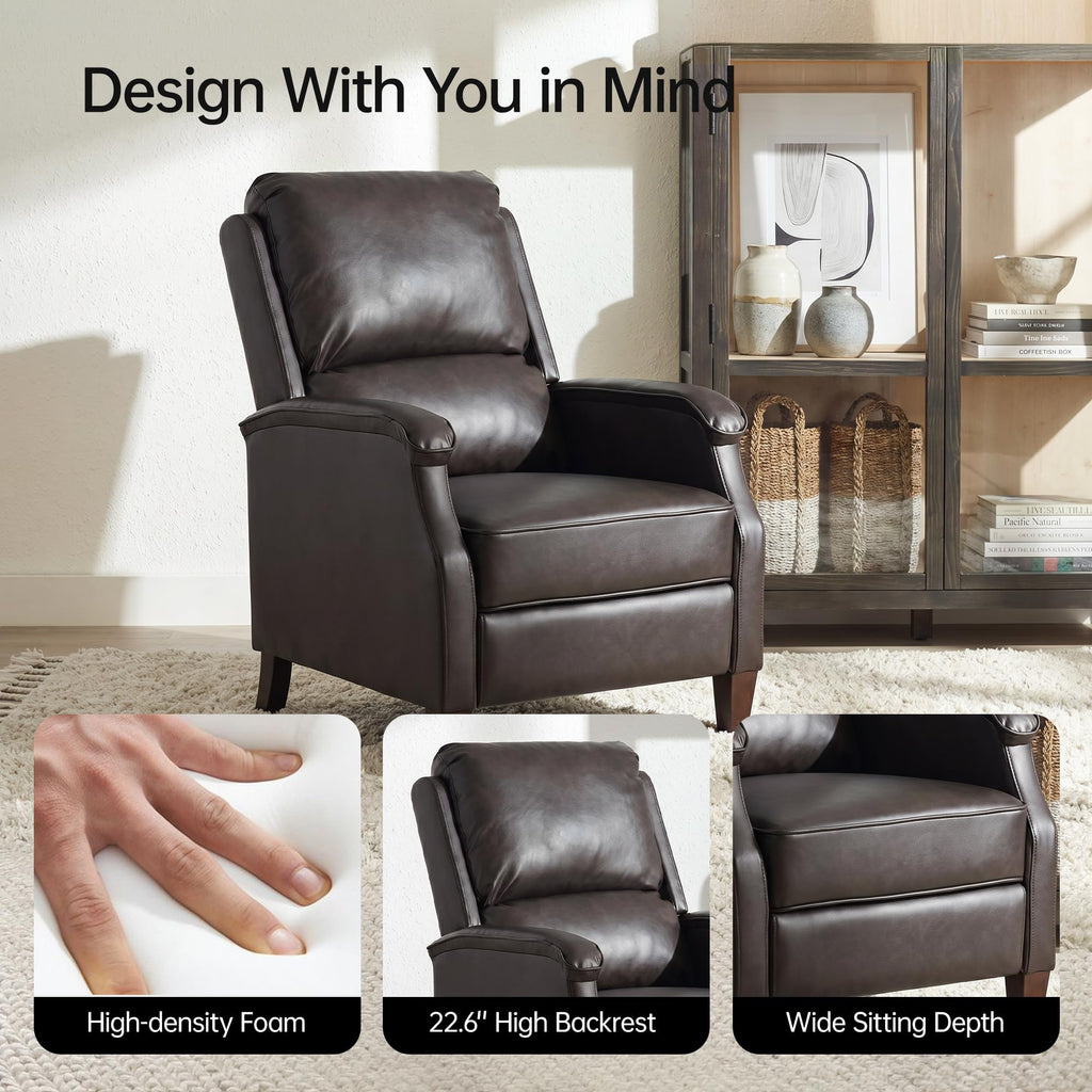 VKNOW Recliner Chair, Fabric Recliner with Adjustable Back, Brown