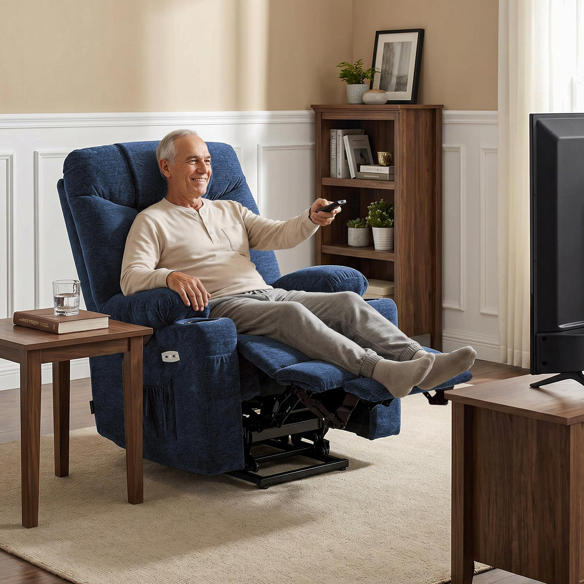 MCombo Power Lift Recliner for Elderly, Fabric 7287 (Light Grey, Medium)