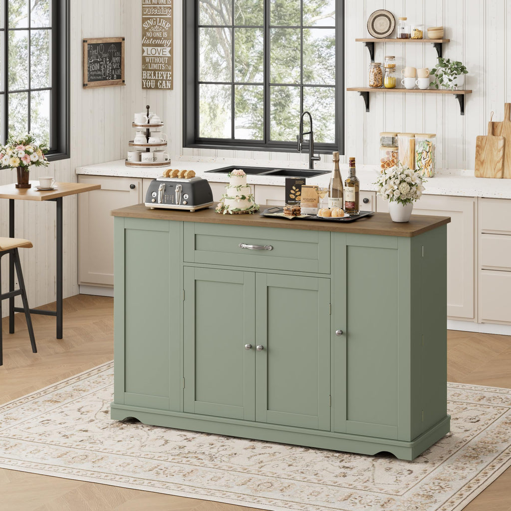 HOSTACK Kitchen Island Cart with Storage, Rolling Island Table, Ash Gray