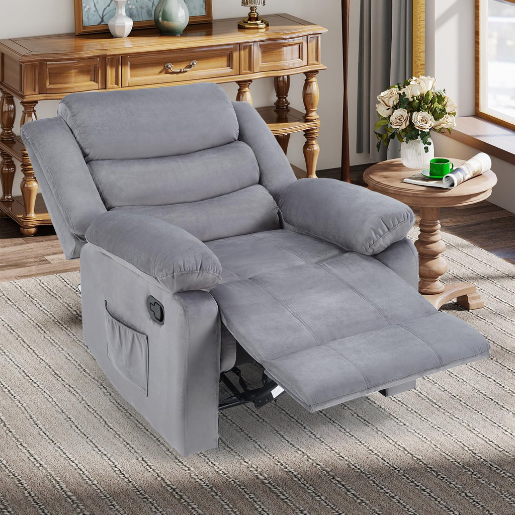ANJ Manual Recliner Chair for Adults, Velvet Reclining Chair with Padded Arms and Overstuffed Backrest, Single Recliner Sofa for Living Room, Dark Brown