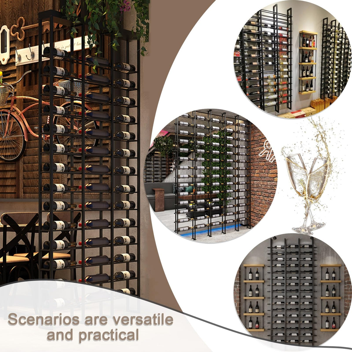 Large Wall Mounted Wine Rack, (Gold, 3 Cols (48 Bottles))