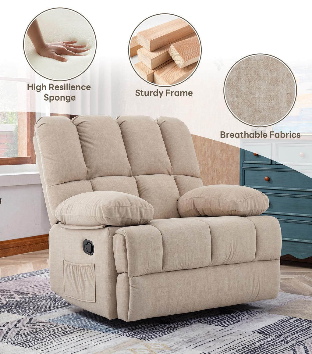WILLOVE 41" Oversized Rocker Recliner Chair, Rocking Recliners Overstuffed Soft Big Man Manual Recliner, Extra Large Chenille Living Room Chair 350 LBS Capacity, Grey, L
