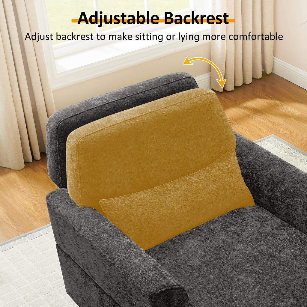 Oversized Chaise Lounge Chair with Adjustable Backrest, Polyester White