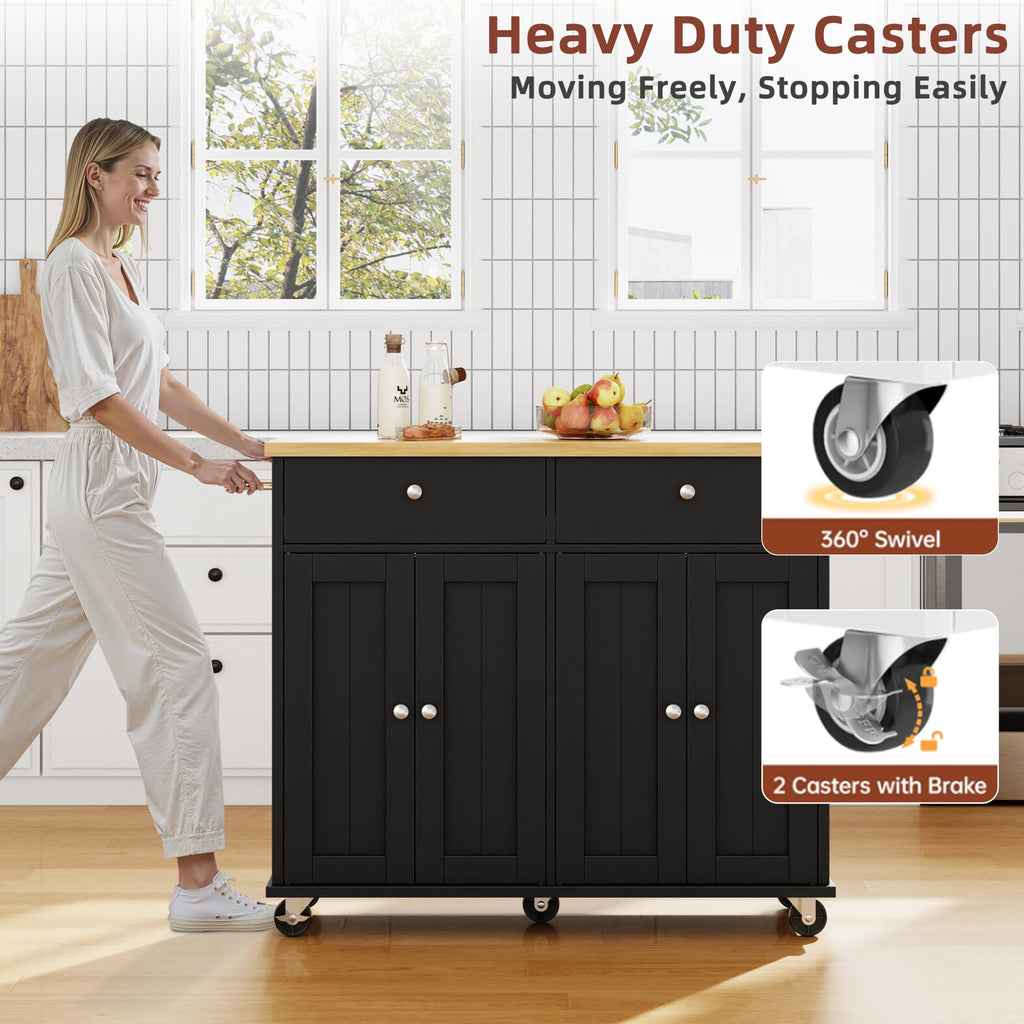 SUNLEI Kitchen Island with Storage, Kitchen Island on Wheels with Drop Leaf, Rolling Kitchen Island Cart with Cabinet and Drawers, Mobile Kitchen Storage Cart for Dining Room, White