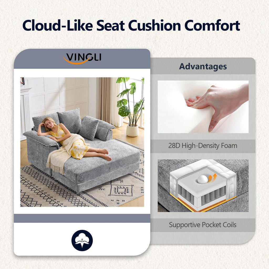 VINGLI 56" Wide Oversized Chaise Lounge Chair with Plush Padded Armrests