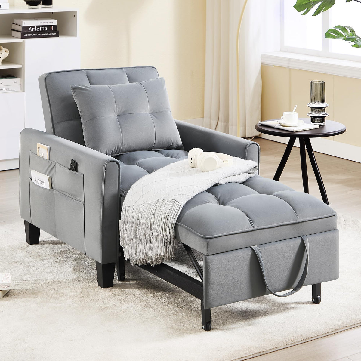 Convertible Sleeper Chair, 3 in 1 Sleeper Chair Bed Pull Out Sofa Bed Chairs, Single Sofa with Adjustable Backrest for Adults Reading Living Room, Bedroom, Black