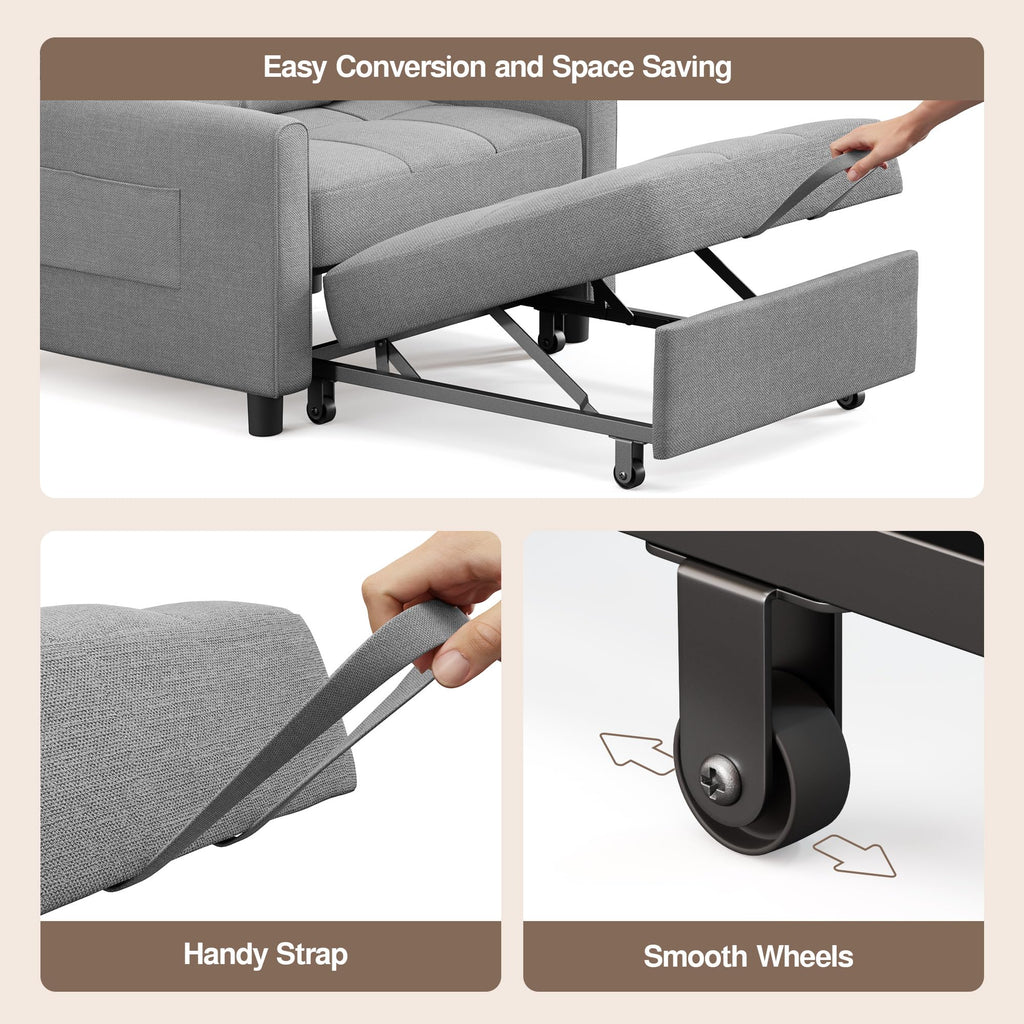 Ahomly Convertible Sofa Chair Bed, 3-in-1 Linen Pull Out Chair, Dark Gray