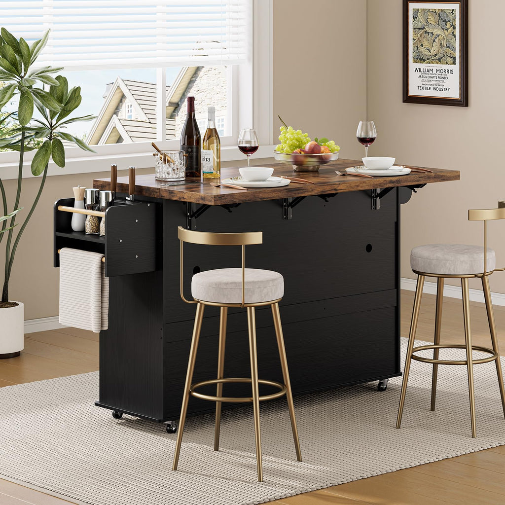 ONBRILL 60" Kitchen Island with Trash Can Storage, Rolling Island Table
