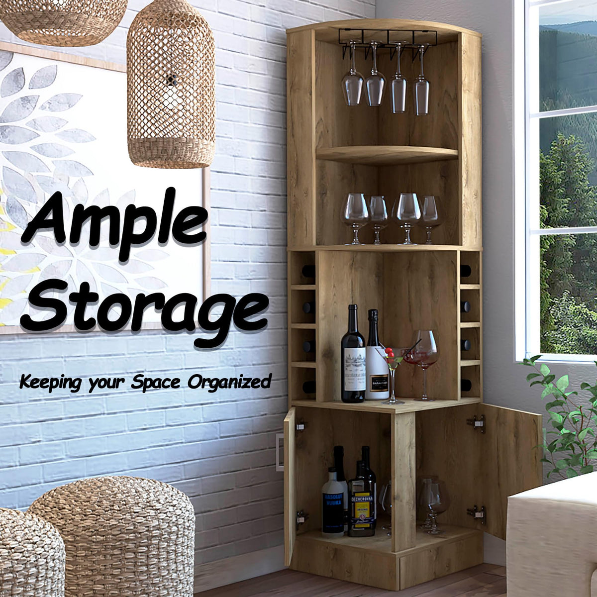 HRVEOCEI 71 Inch Corner Wine Cabinet, Tall Corner Bar Cabinet