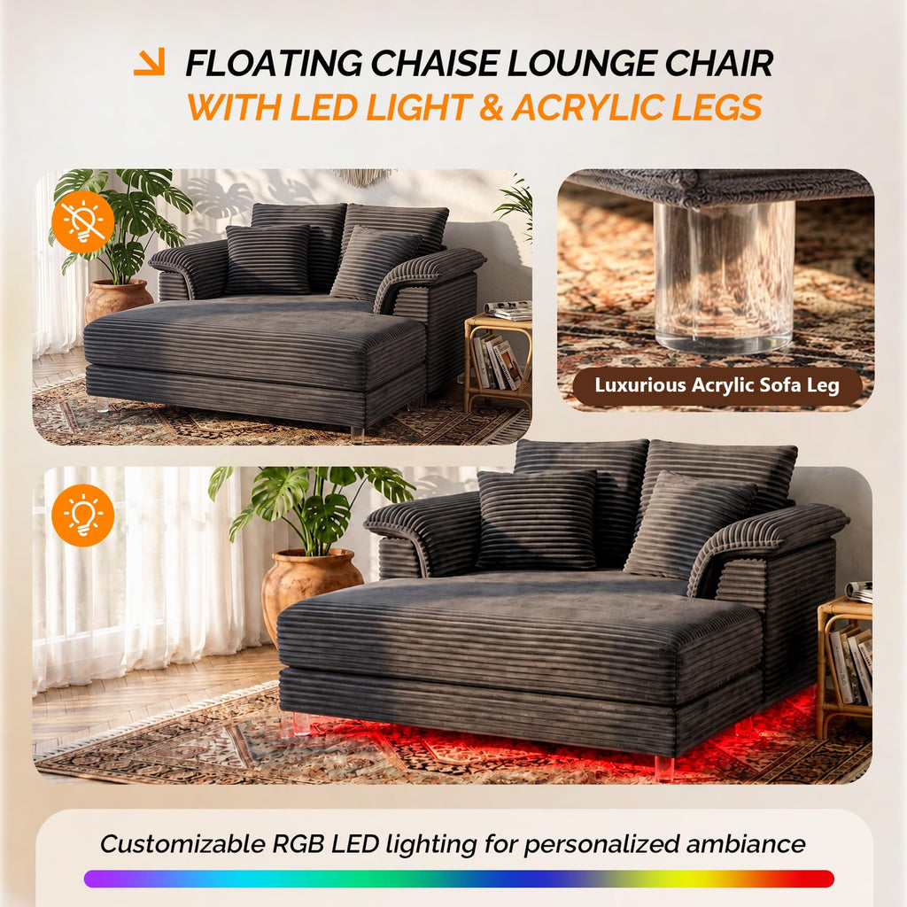 VINGLI 56" Wide Oversized Chaise Lounge Chair with Plush Padded Armrests