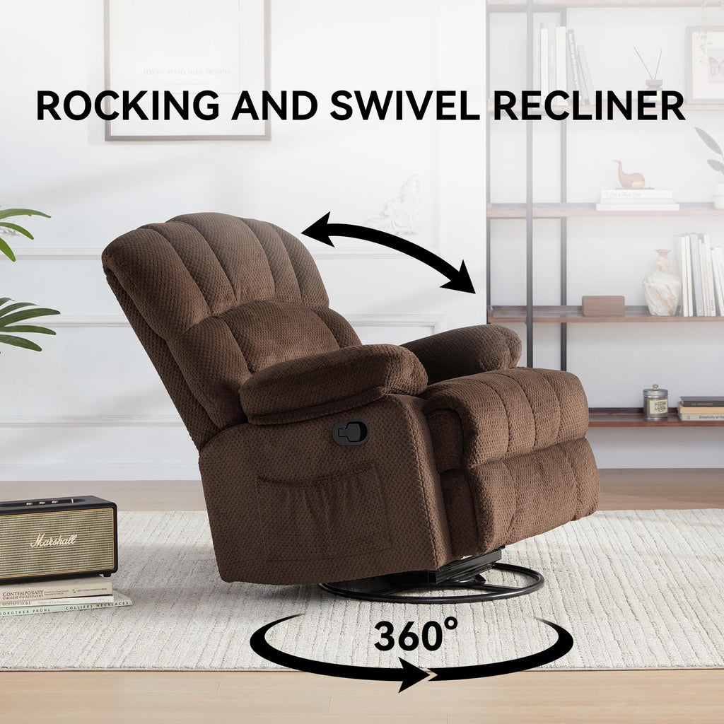 WILLOVE 41" Oversized Rocker Recliner Chair, Rocking Recliners Overstuffed Soft Big Man Manual Recliner, Extra Large Chenille Living Room Chair 350 LBS Capacity, Grey, L