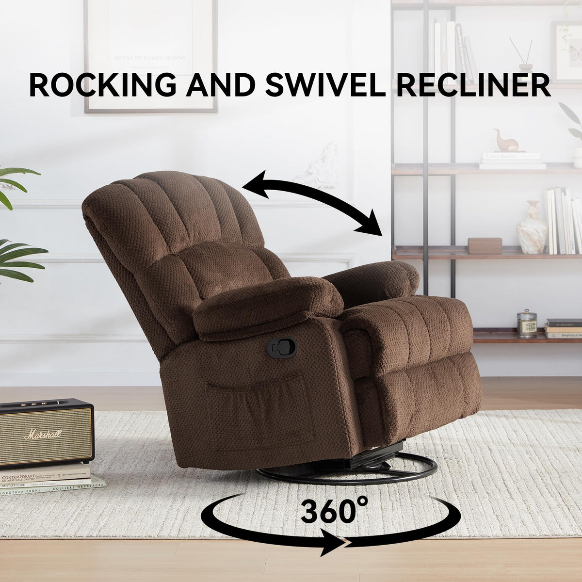 WILLOVE 41" Oversized Rocker Recliner Chair, Rocking Recliners Overstuffed Soft Big Man Manual Recliner, Extra Large Chenille Living Room Chair 350 LBS Capacity, Grey, L