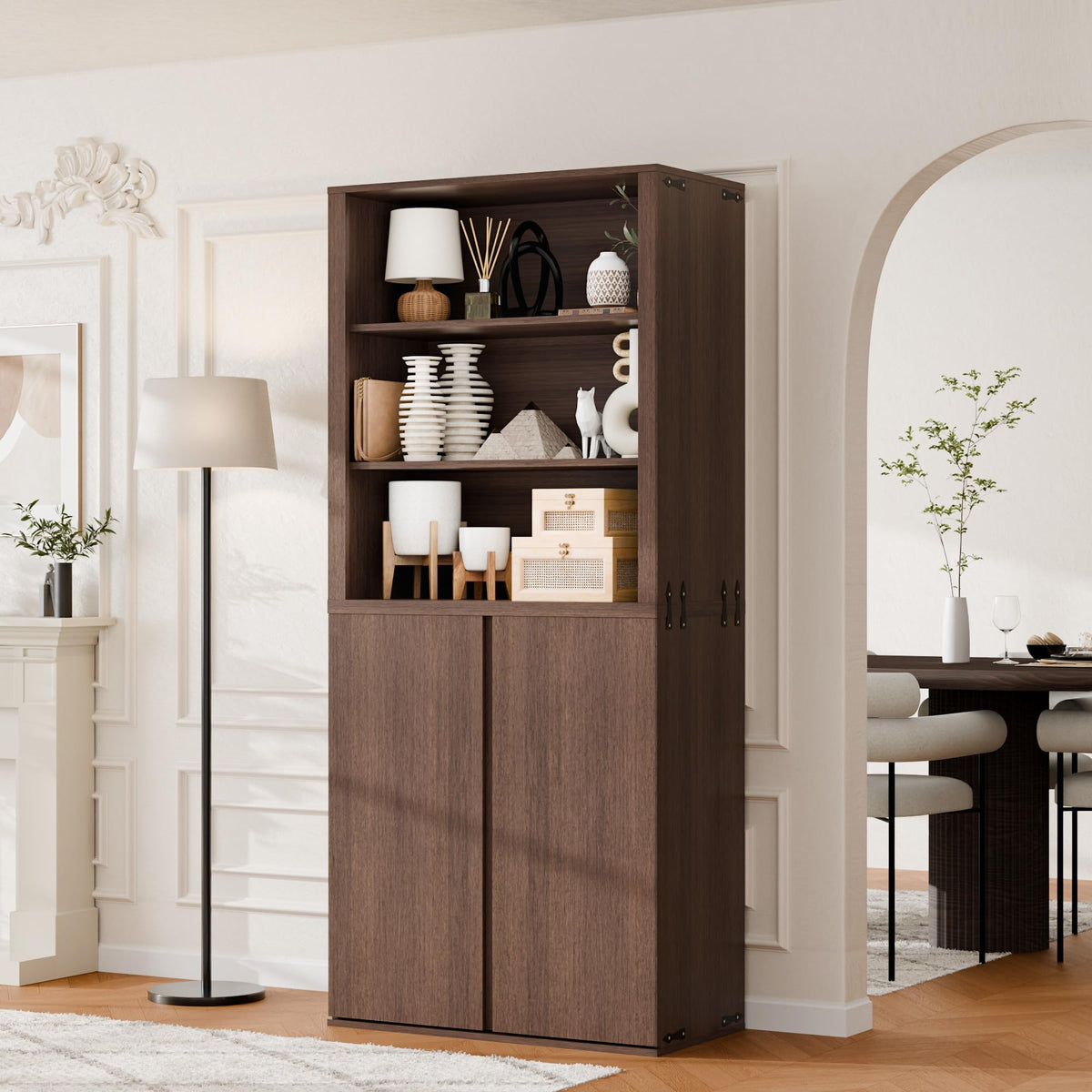 Liquor Cabinet with Wine Rack & Stemmed Holder & Drawer, Walnut