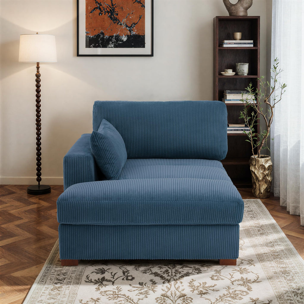 Oversized Corduroy Chaise Lounge Chair with Right Armrest & Cushion, Comfy Upholstered Sleeper Sofa Indoor Recliner Seat Solid Wood Couch w/Washable Cover for Bedroom, Living Room - Orange