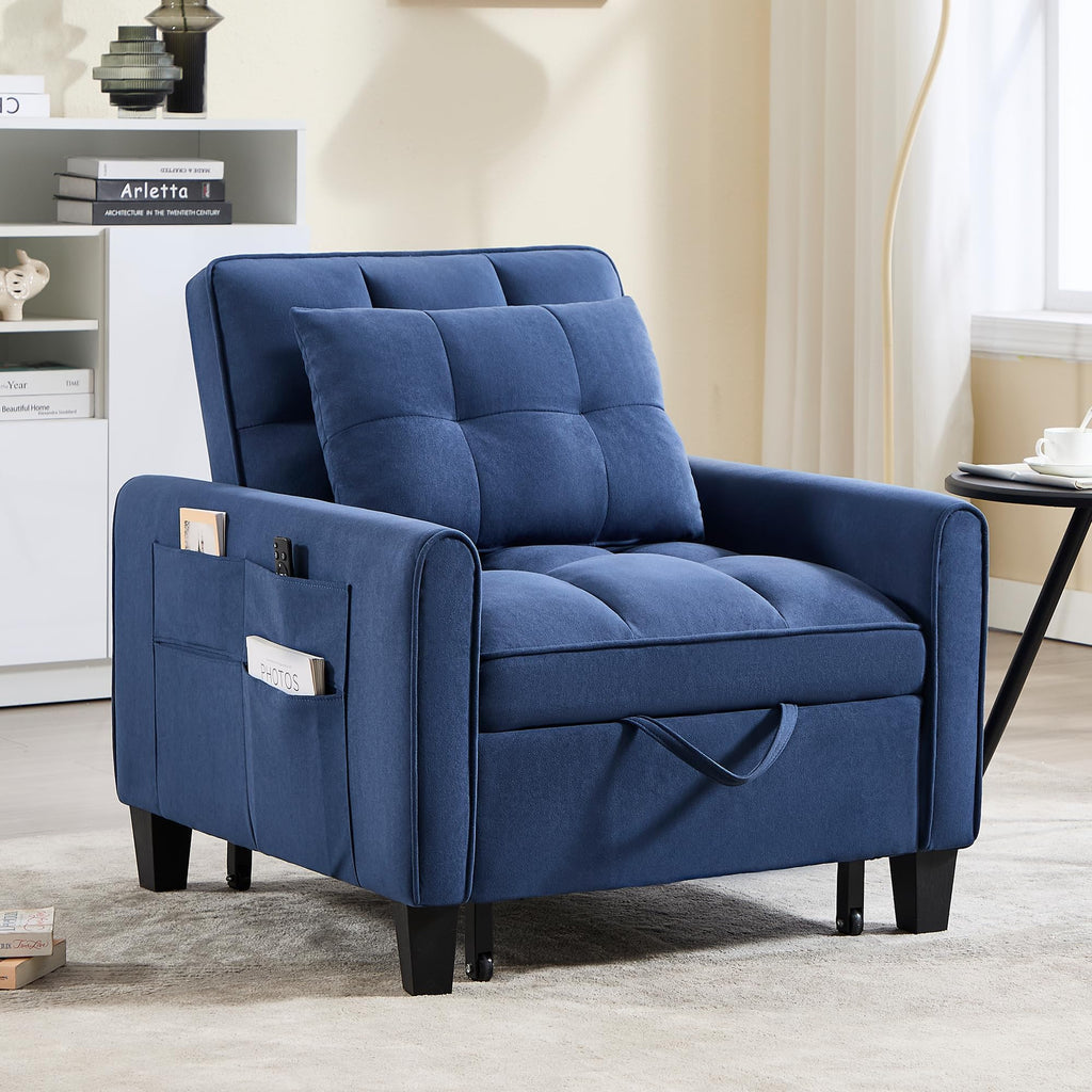 Convertible Sleeper Chair, 3 in 1 Sleeper Chair Bed Pull Out Sofa Bed Chairs, Single Sofa with Adjustable Backrest for Adults Reading Living Room, Bedroom, Black