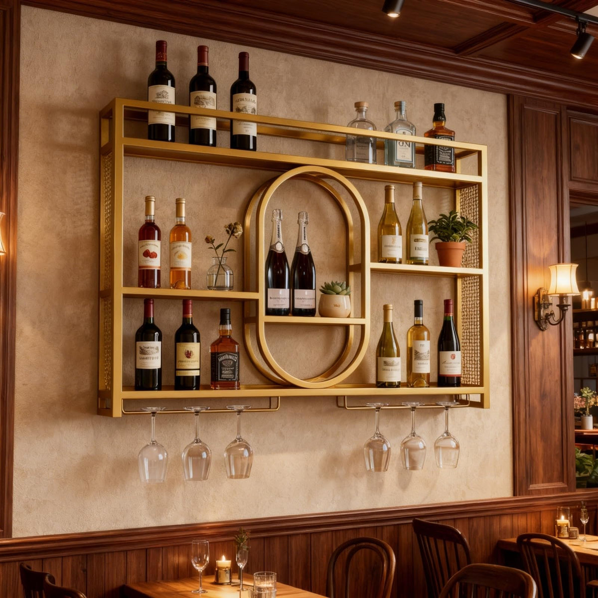 39" Upgrade Metal Wall Mounted Wine Rack, 3-Tier Large Capacity Hanging Bar Shelf, Modern Liquor Wall Shelves for Home & Dining, Gold