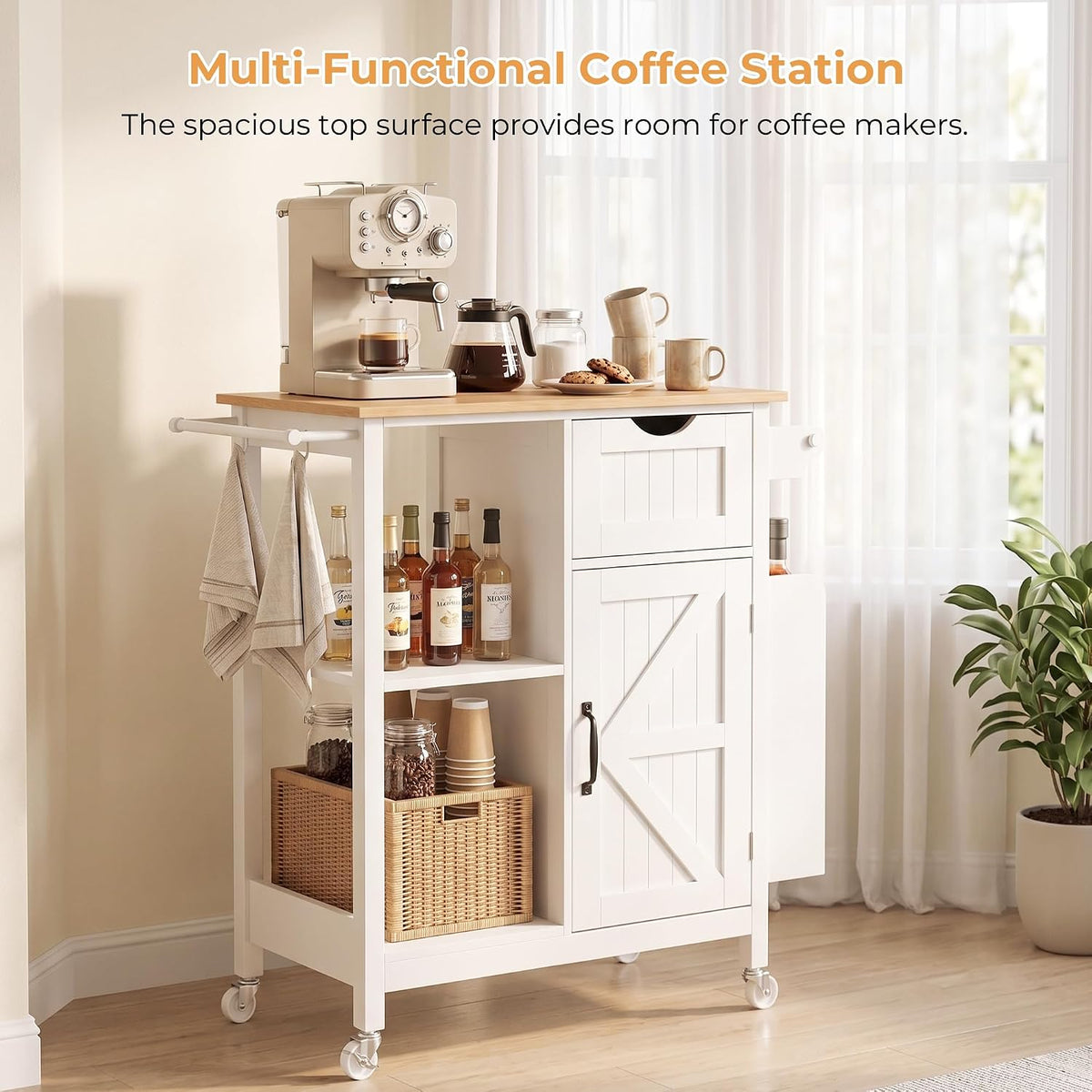 33" Rolling Kitchen Island Cart with Storage, Kitchen Island on Wheels