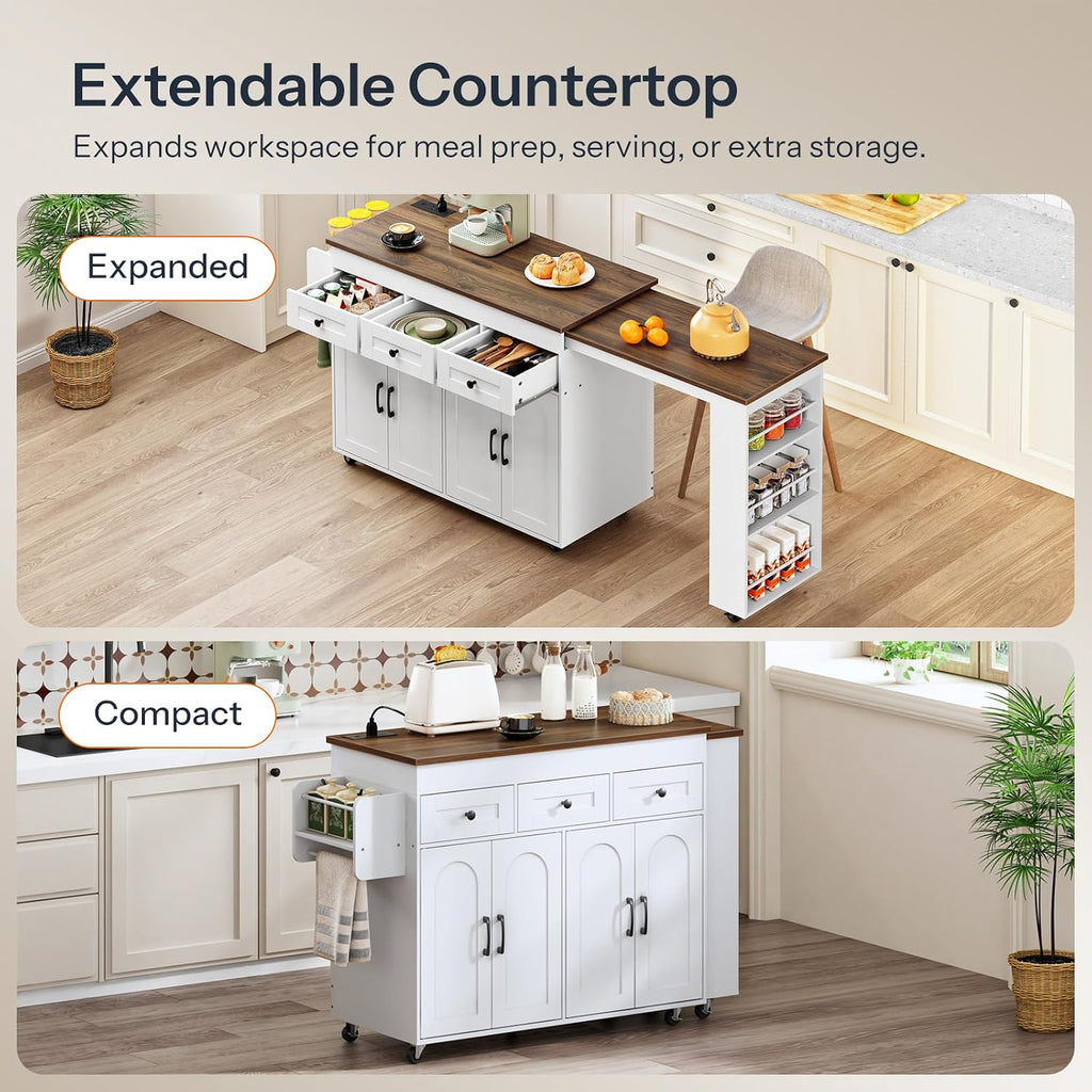 HOOBRO Extendable Kitchen Island with Extended Table & Power Outlet