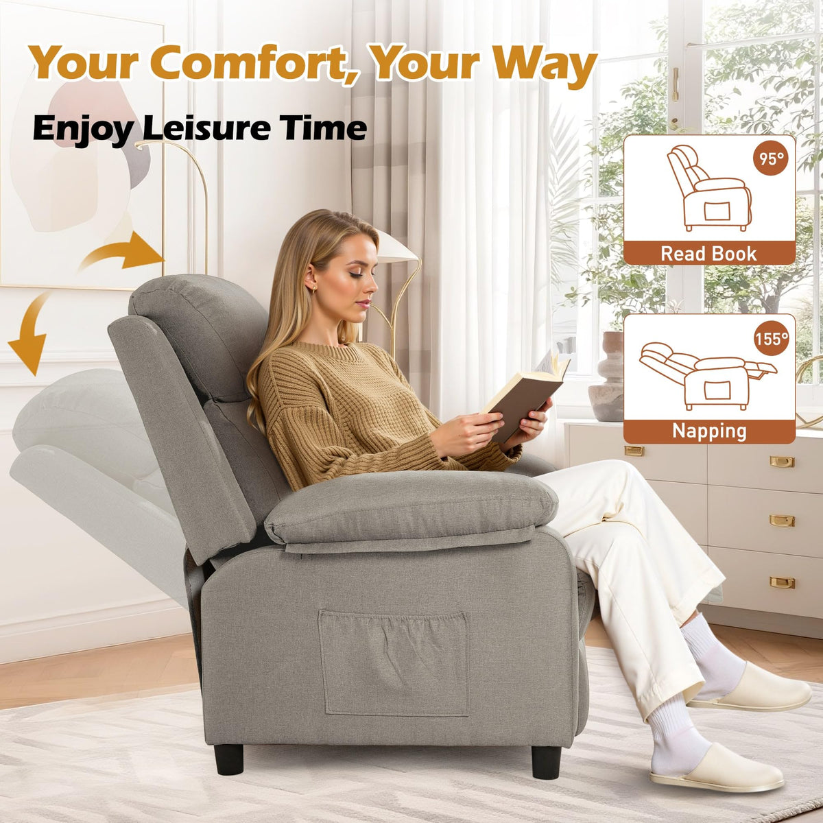 Korser Recliner Chair, Living Room Chairs for Adults