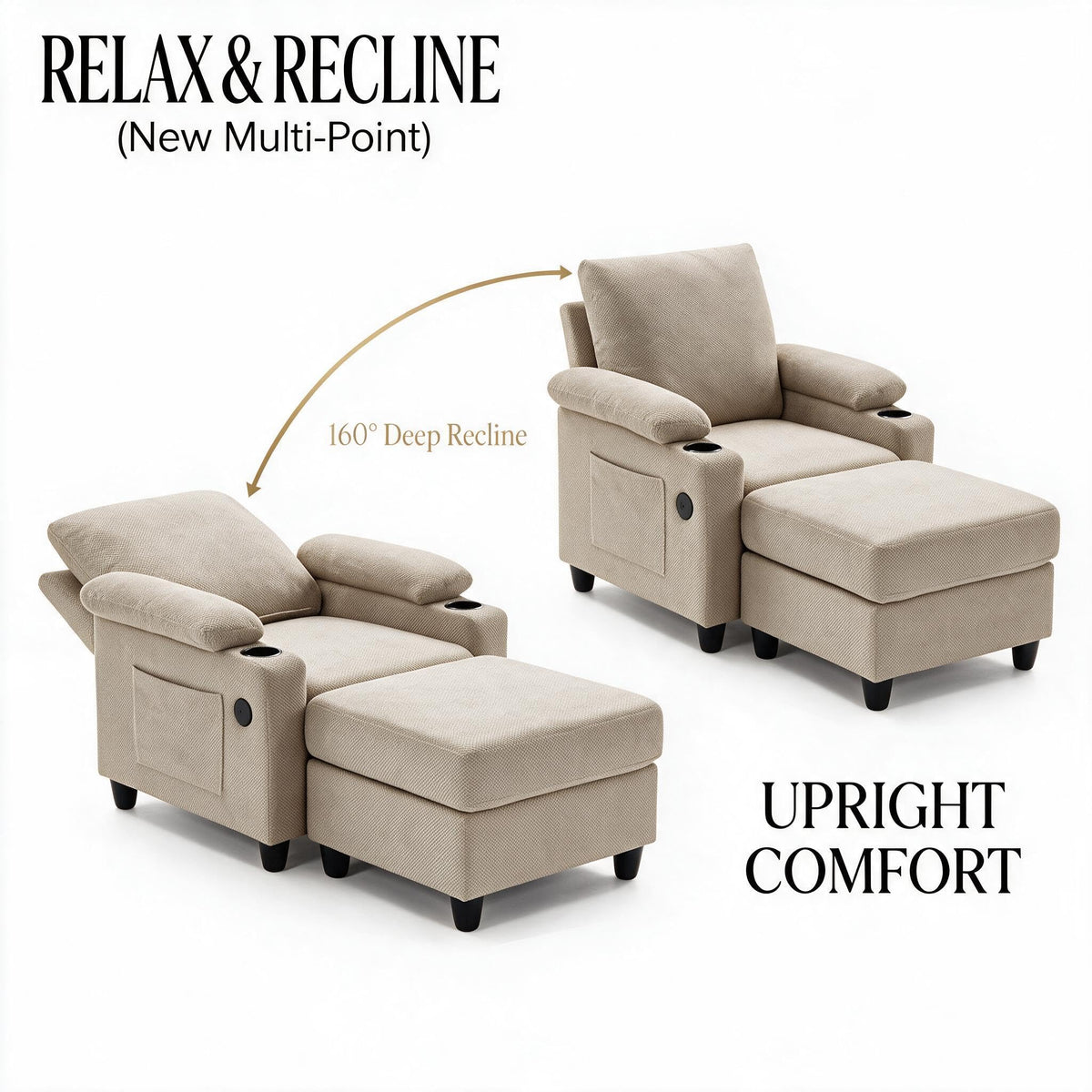 NicBex Sleeper Sofa Chair Bed with USB Port & Cup Holder &Side Table, Beige