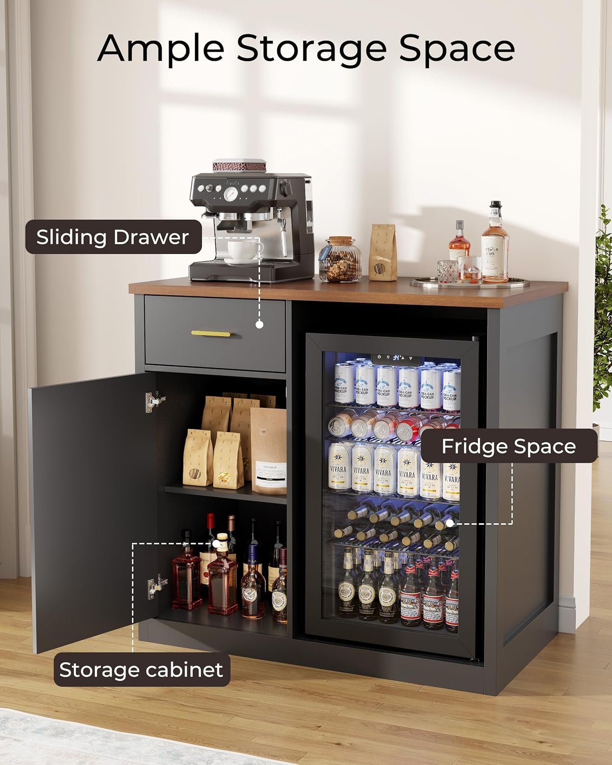 Mini Fridge Cabinet, Coffee Bar Cabinet with Fridge Space (Not Included)