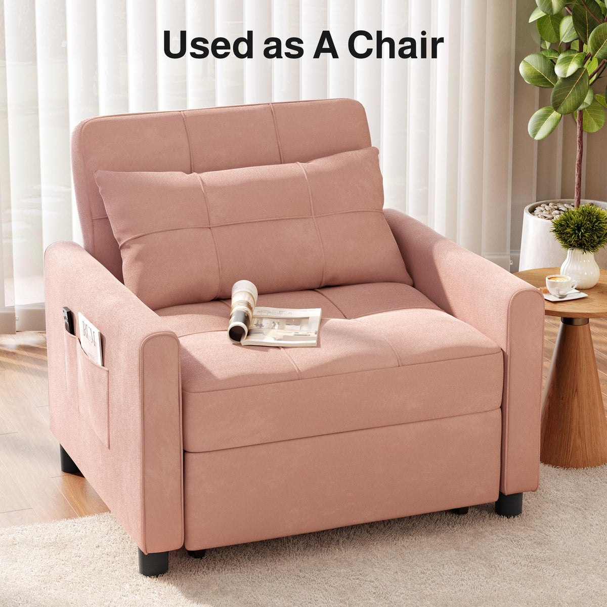 Ahomly Convertible Sofa Chair Bed, 3-in-1 Linen Pull Out Chair, Dark Gray