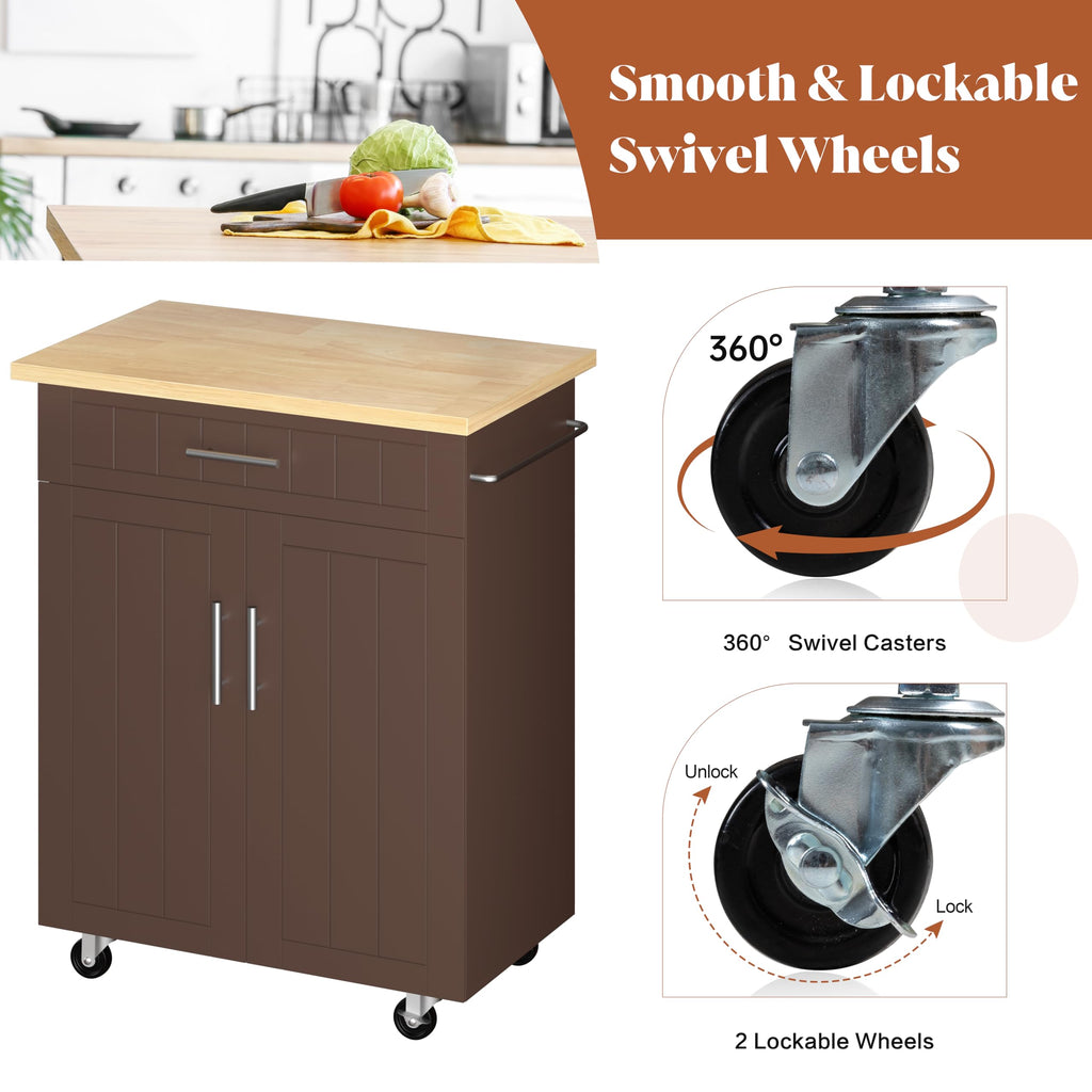 SUNLEI Kitchen Island Cart on Wheels with Storage Cabinet & Drawer, 26" Width Rolling Kitchen Table, Cart Handle for Towel Rack or Free Mobility, Kitchen Cart, Dining Room(Black)