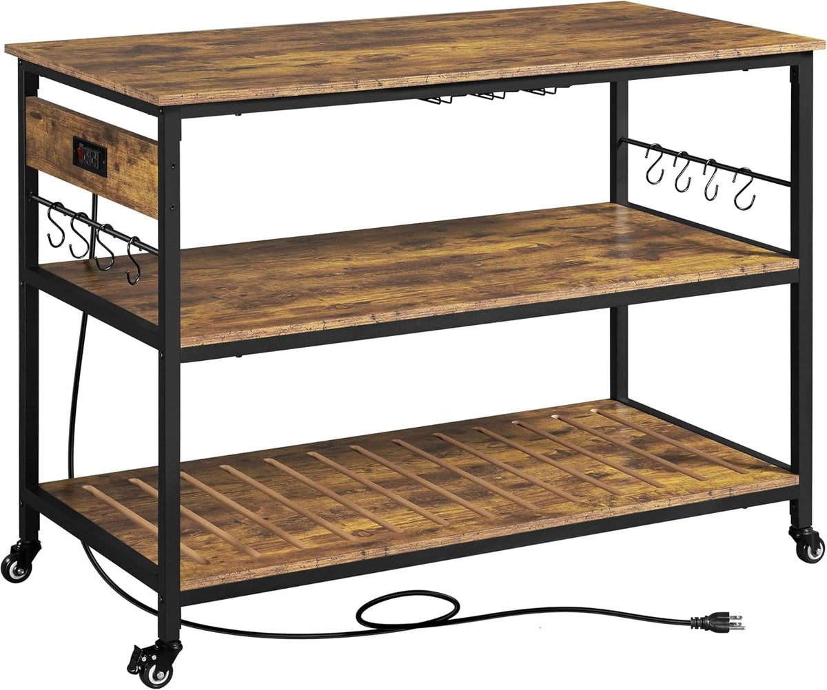 Yaheetech 47.5 Inches Kitchen Island with Storage, 3 Shelves, Rustic Brown