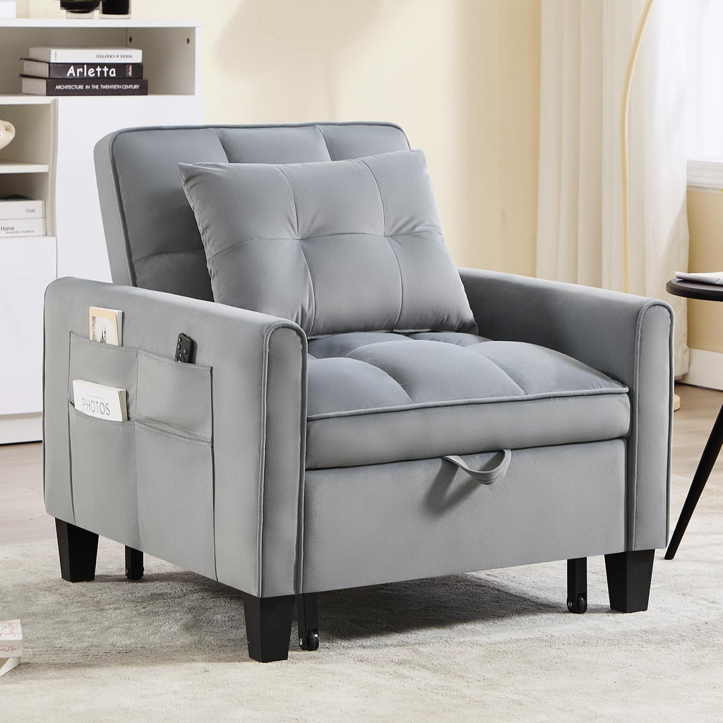 Convertible Sleeper Chair, 3 in 1 Sleeper Chair Bed Pull Out Sofa Bed Chairs, Single Sofa with Adjustable Backrest for Adults Reading Living Room, Bedroom, Black