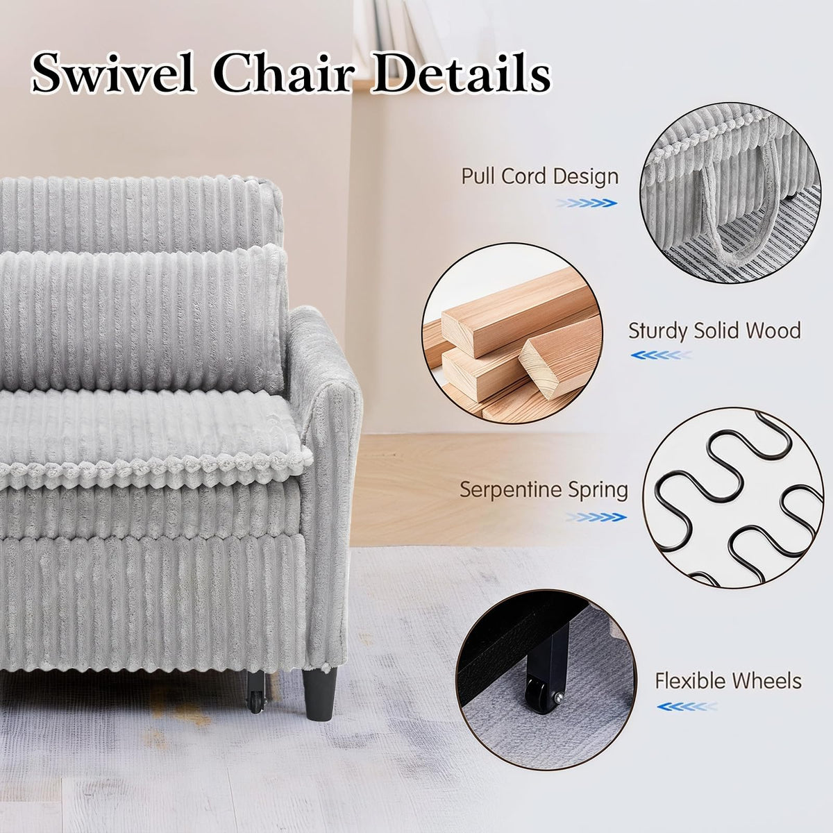 32" Convertible Sofa Chair Bed, 3âinâ1 Pullâout Sleeper Chair with Corduroy Fabric, Adjustable Backrest & Side Storage Pockets, SpaceâSaving Design for Living Room, Apartment, Bedroom (Yellow)
