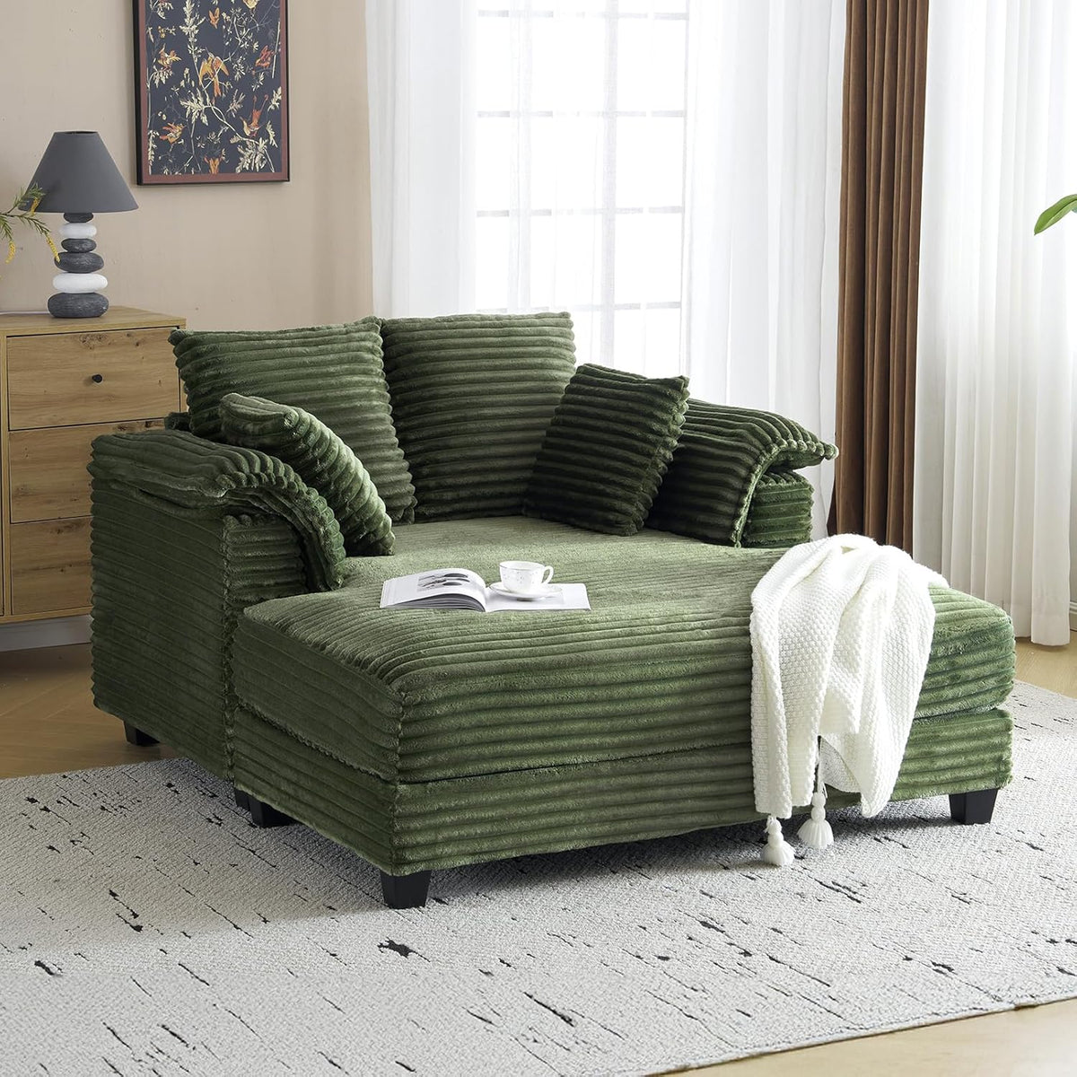 VINGLI 56" Wide Oversized Chaise Lounge Chair with Plush Padded Armrests