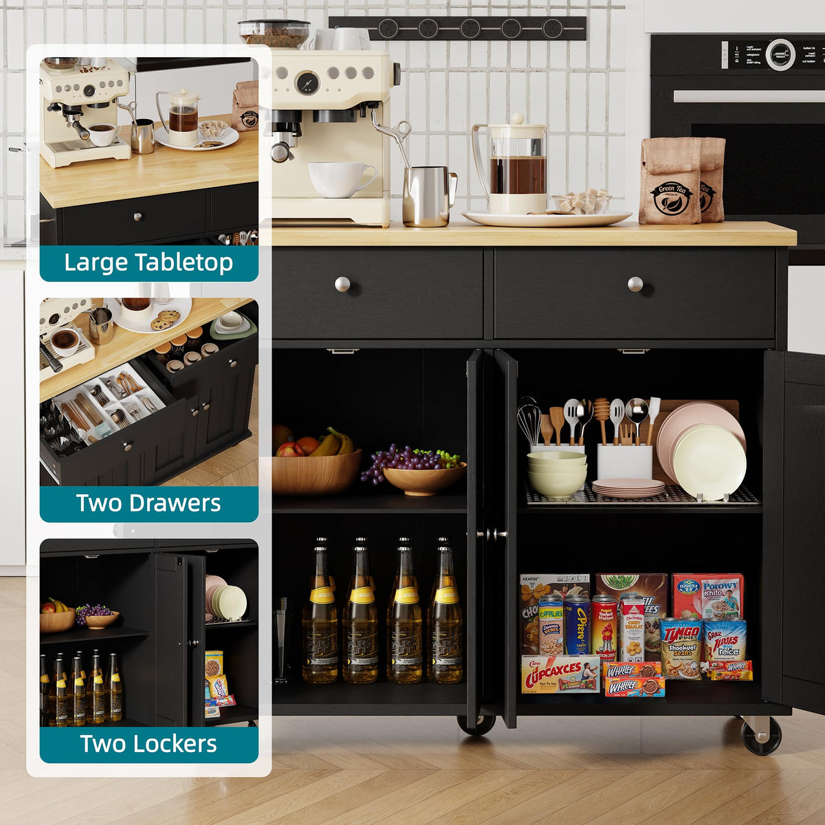 Shintenchi Kitchen Island with Drop Leaf, Rolling Kitchen Cart with Storage on Wheels, Table Bar Cart for Kitchen with Towel Rack & Seating Area for Dining Room, White