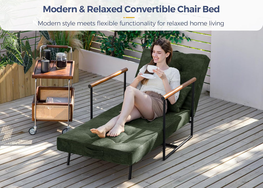 MAXYOYO Chair Bed, Adjustable Sleeper Chair, Single Sofa Bed with Frame