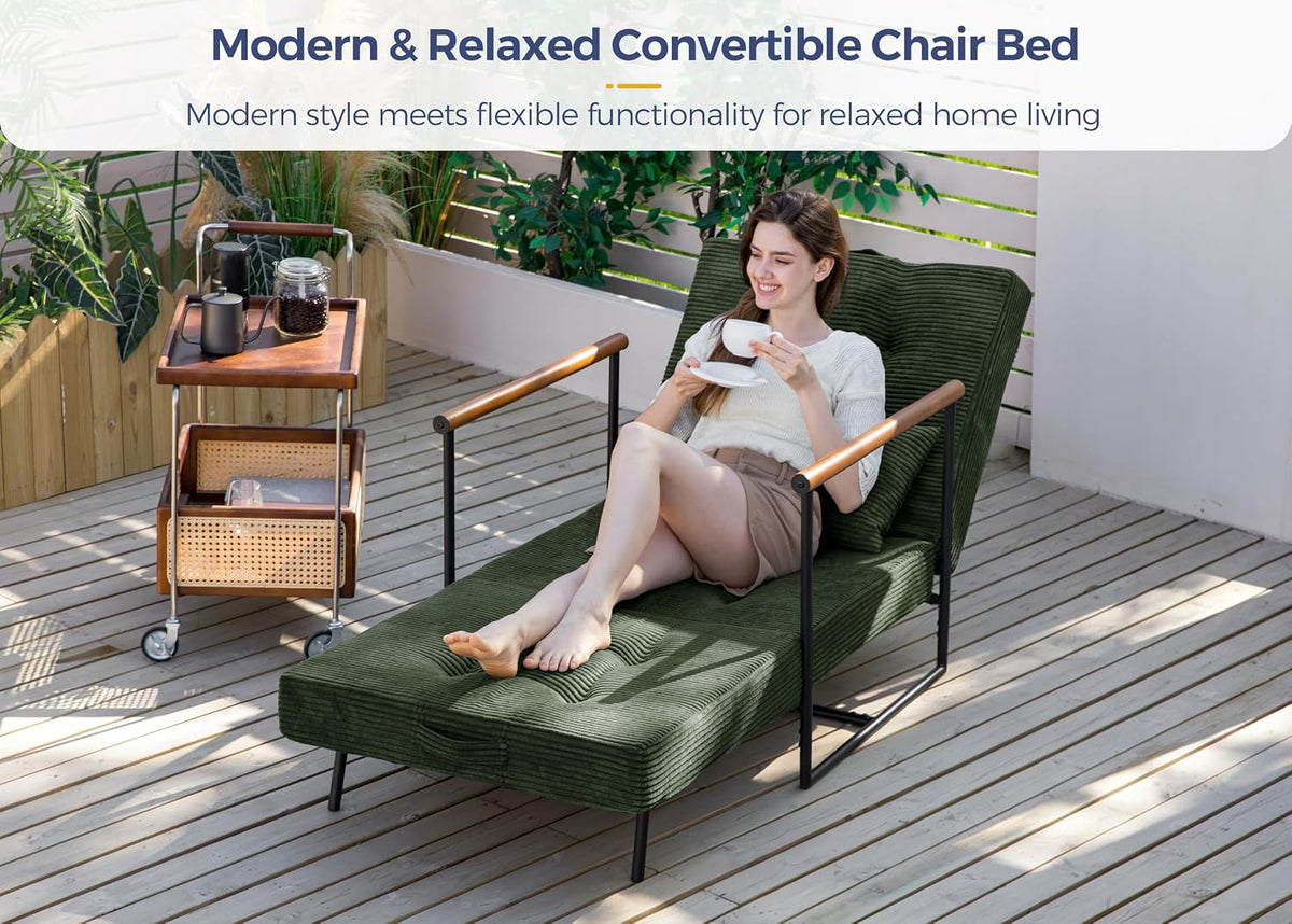 MAXYOYO Chair Bed, Adjustable Sleeper Chair, Single Sofa Bed with Frame